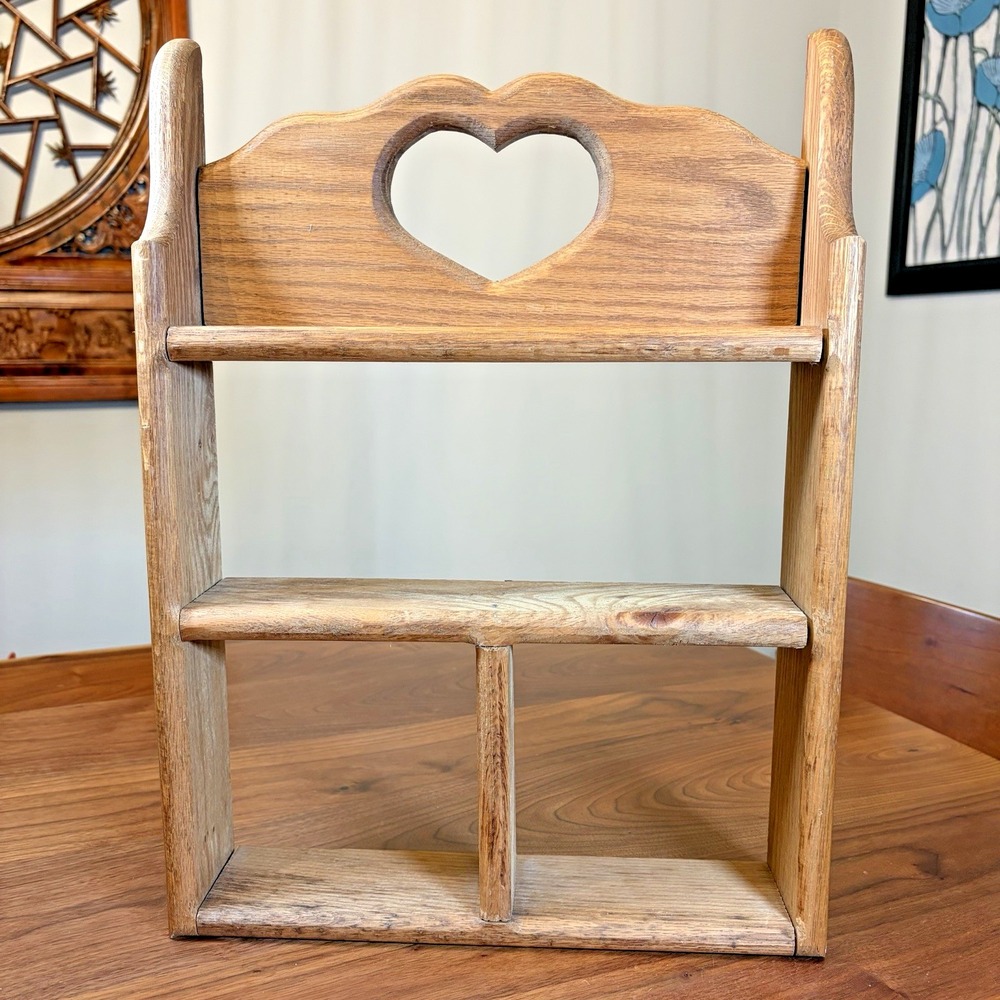Vintage Wood Wall Shelf Heart Cutout Country Farmhouse Cottage Core Decor